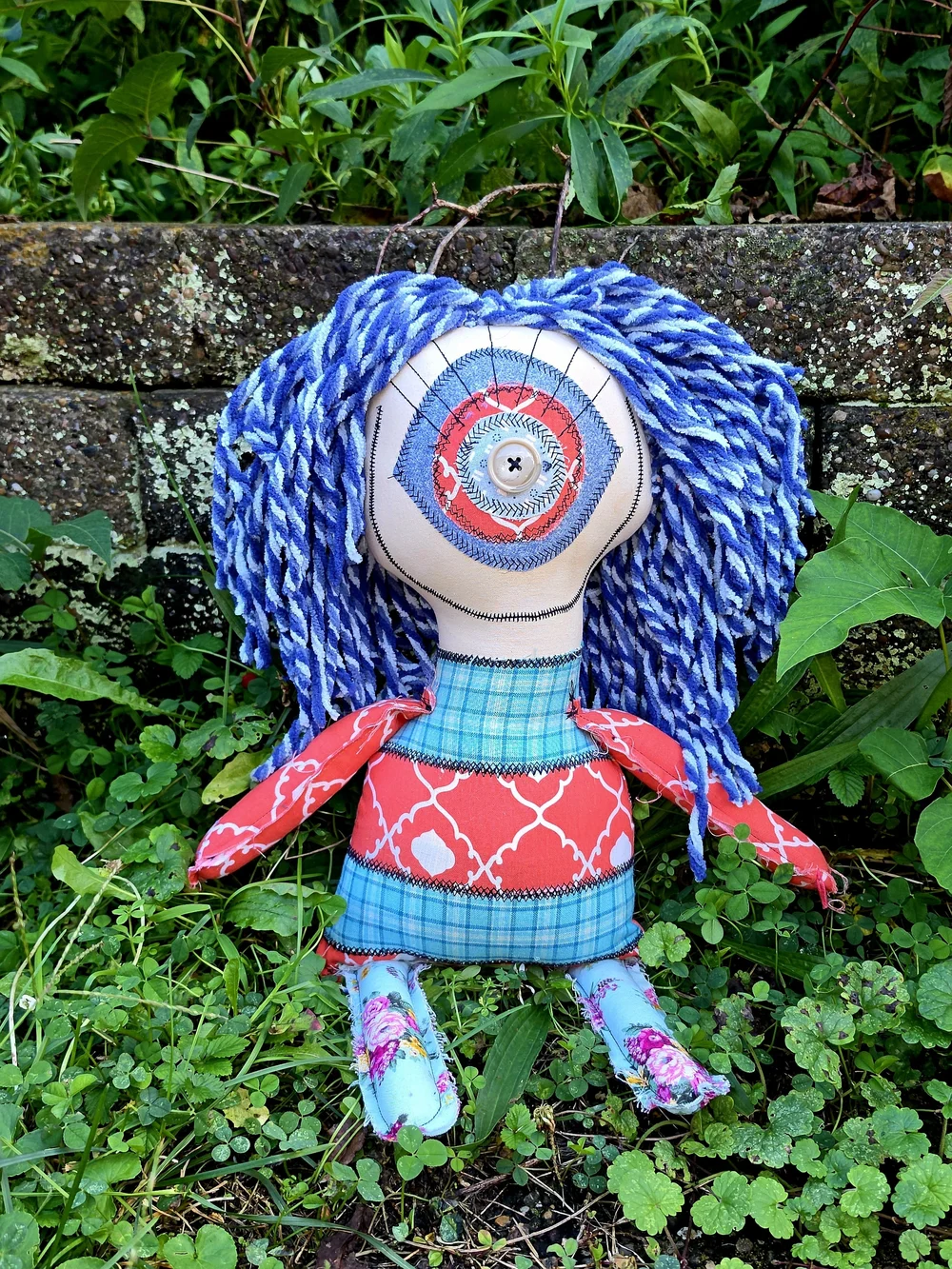 OOAK Handmade Art Doll Moxie Blue | Dumpster Dollies Creepy Cute Rag Doll